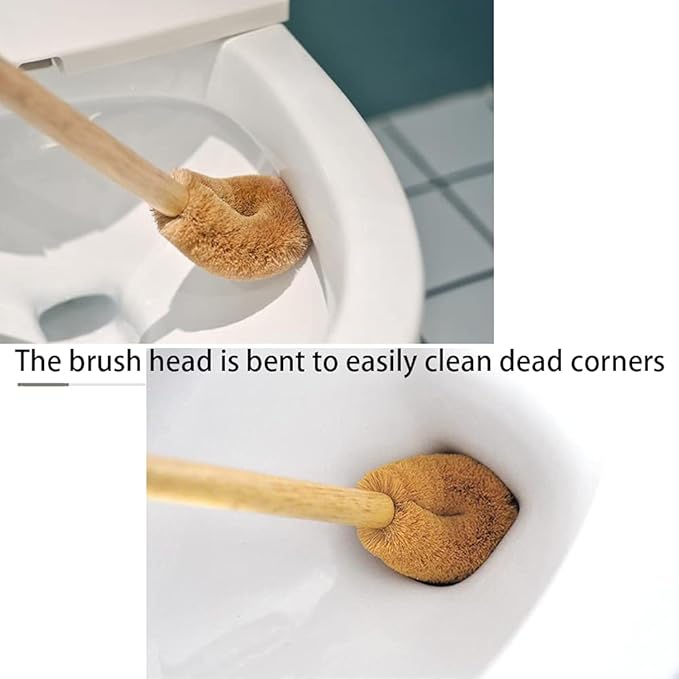 Toilet Brush, Natural Coconut Fibre Brush Head and Rubber Wood Handle, Great for Bathroom