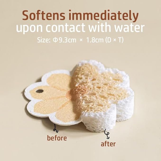 Flower-Shaped Wood Pulp Sponge Scrubber, sponges Kitchen– Dual-Sided Natural Dish Sponge,sponges for Dishes, Eco-Friendly, Quick-Drying, Gentle on Non-Stick Pans (8.5×1.8cm) (10pcs)
