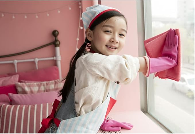 Myungjin (2 Pairs) Kids Reusable Multipurpose Waterproof Hand Protection Rubber Latex Gloves/Dishwashing, Cleaning, Painting