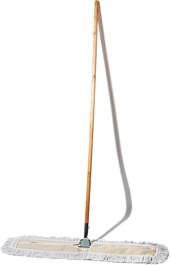 Commercial Dust Mop & Floor Sweeper, 36 in. Dust Mop for Hardwood Floors, Cotton Mop Head, Wooden Broom Handle, Industrial Dry Mop for Floor Cleaning & Janitorial Supplies