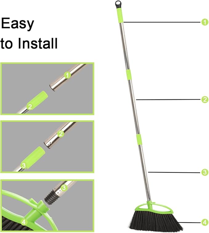 Soft Bristles Green Angle Broom Long Handle Indoor Broom for Hardwood Floor Sweeping Floor Cleaning Broom
