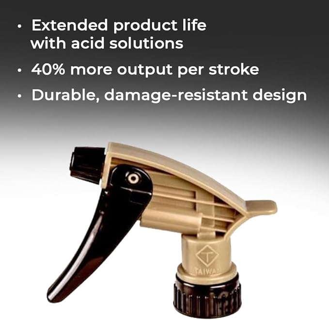 Force 5 Model 320 ARS Trigger Sprayer (12) Pack. Heavy Duty Acid Resistant Trigger Sprayer, Black/Gold, 9-1/4" Dip Tube, 28mm Neck Finish