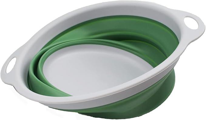 SAMMART 2.6L (0.68 Gallon) Collapsible Tub - Foldable Dish Tub - Portable Washing Basin - Space Saving (Grey/Dark Sea Green, 1)
