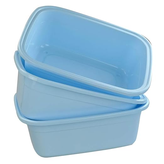 3-Pack 16 Quart Large Plastic Wash Basin, Rectangle Dish Pan, Blue