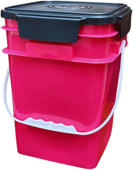 House Naturals 4 Gallon Square Buckets with lids- Made in USA Container- Pack of 10 (Magenta - Black lids)