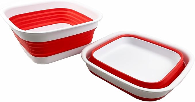 SAMMART 8L (2.1 Gallon) Collapsible Tub - Foldable Dish Tub - Portable Washing Basin - Space Saving Plastic Washtub (White/Coral Pink (Set of 2))