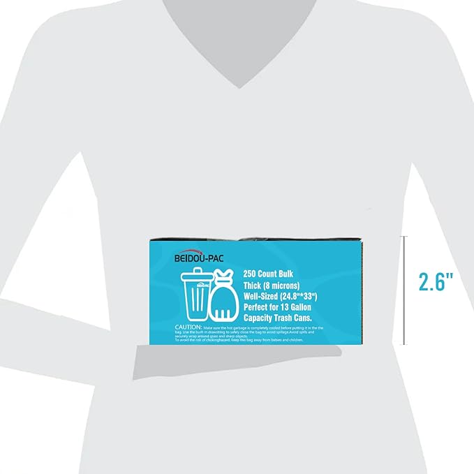 BEIDOU-PAC Trash Bags 13 Gallon, 250 Count Bulk, Clear Plastic Recycling Garbage Bags, Multi-purpose Tall Kitchen Trash Bags Can Liners for Business Home Commercial and Industrial
