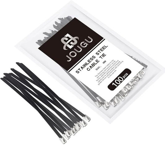 Metal Zip Ties Black 6 inch 304 Stainless Steel Epoxy Coated Locking Cable 220LB 150mm 100pcs Heavy Duty Exhaust Wrap Multi Purpose Binding for machinery, vehicles, farms, cables, pipes,Fence