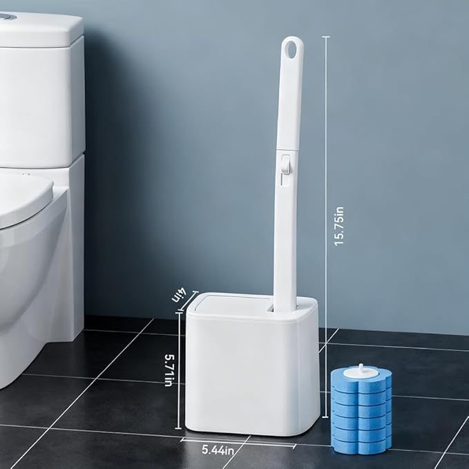 Dexmary Disposable Toilet Brush Set with Holder, Angled Cleaning Wand with 24 Refill Heads, Wall-Mounted Hygienic Toilet Cleaner (Ocean, Lemon, Lavender Scents)