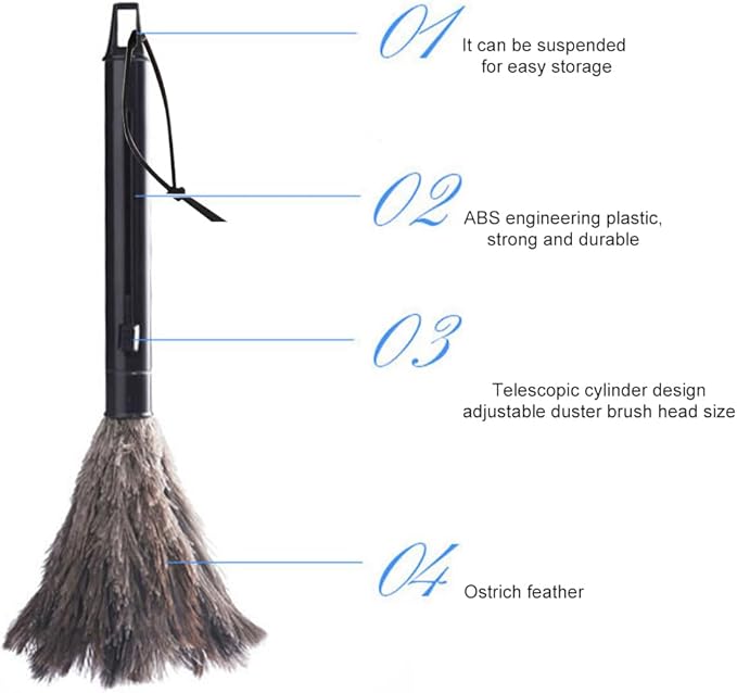 2pcs Feather Duster, Retractable Handle Fluffy and Natural Feather Duster Intrior/Extrior Cleaner for Blinds, Kitchen, Keyboard, Office Cleaning Supplies(Color:Black)