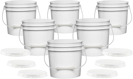 House Naturals 1 Gallon White Plastic Bucket Pail Food Grade BPA Free with Gasket Lid (Pack of 6) Made in USA