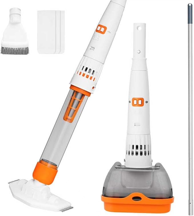3 in 1 Rechargeable Pool & Spa Hot Tub Vacuum Cleaner - Dual Mode & Magnetic Drive System, 25µm Ultra Fine Mesh Filters for Hot Tub, Small Above Ground Pools, 60 Mins (Orange)