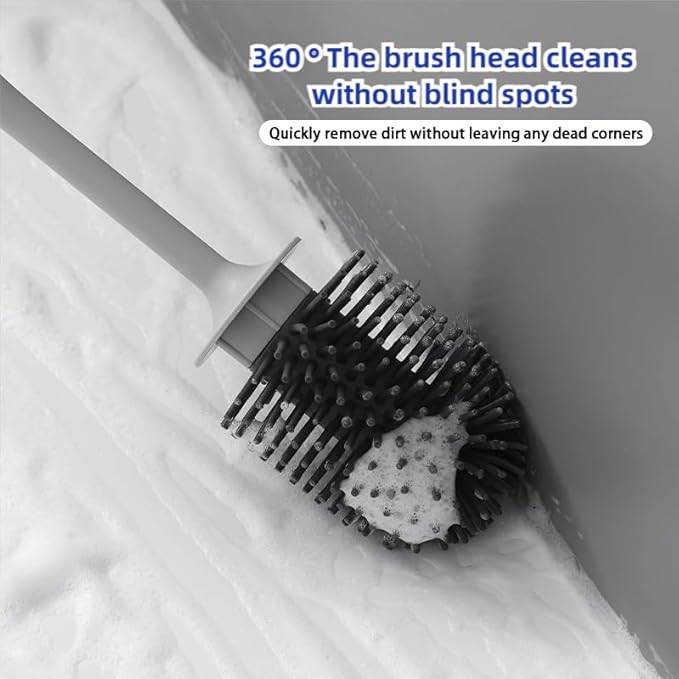 Modem Wall Mounted Toilet Brush and Holder Set Self Cleaning Bowl Toilet Brush with Soft and Durable Bristles for Bathroom Cleaning, Can Standing (White Grey)