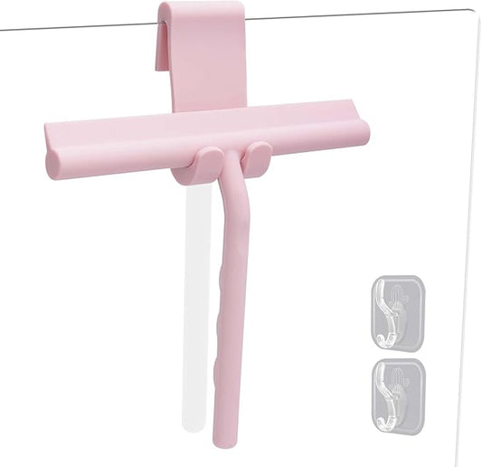 DEOFUXT Silicone Shower Squeegee for Glass Doors Window Squeegee for Walls, Sink, Mirror, Bathroom, Car Window Cleaning - Pink