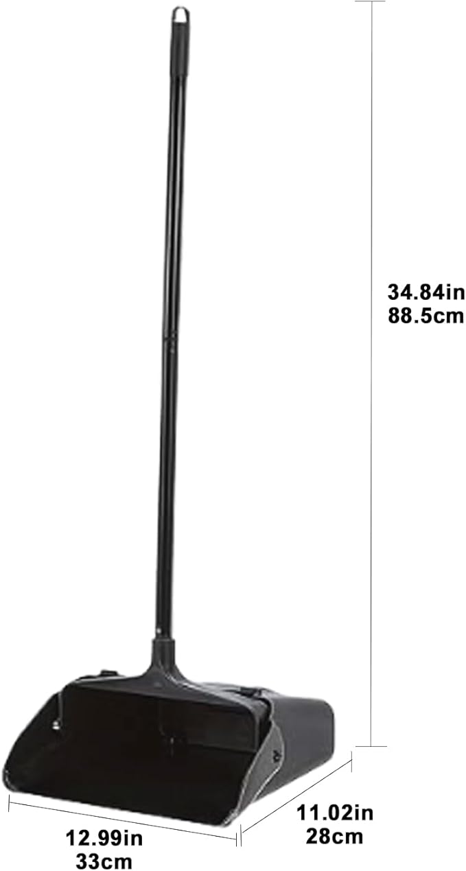 Primero Basics 3-Pack Commercial Upright Dust Pan with Long Handle and Wheels – Heavy Duty Large Dust Pans for Indoor/Outdoor Use, Janitorial or House Cleaning Tools, Black Standing Dustpan