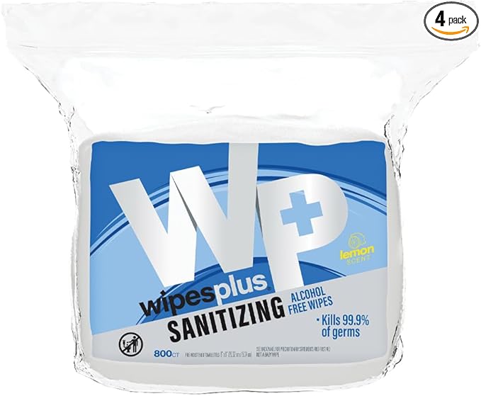 WIPESPLUS Hand Sanitizing Wipes Refill Bag Alcohol-Free Wipe for Restaurant and Retail, 3200 Count, (4 Packs of 800 Sheets)