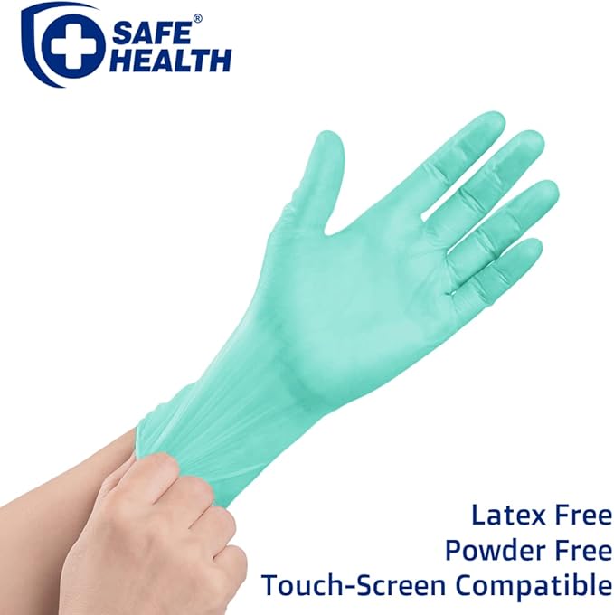 Safe Health Aloegenii HD Green Vinyl Disposable Gloves, Aloe Vera Coated, 5.5 mil, Case of 1000, Medium, Latex Free, Powder Free, Cleaning, Food Service, Office, Janitorial