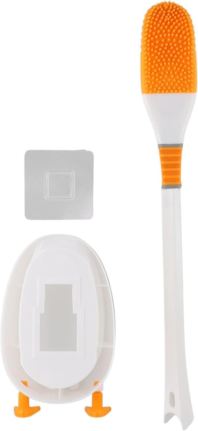 Duck Silicone Toilet Brush and Holder Set with 360° Curved Head for Deep Cleaning, Easy Storage, White/Yellow(White)