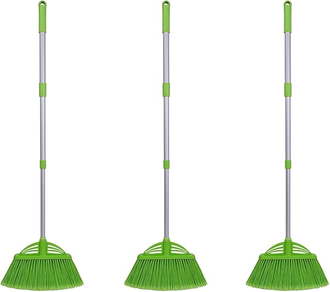 Xifando Three-Section Telescopic Aluminum Alloy Rod Long-Handled Broom for Housekeeping Garden Camping Outdoor&Indoor, 3 CPS Green