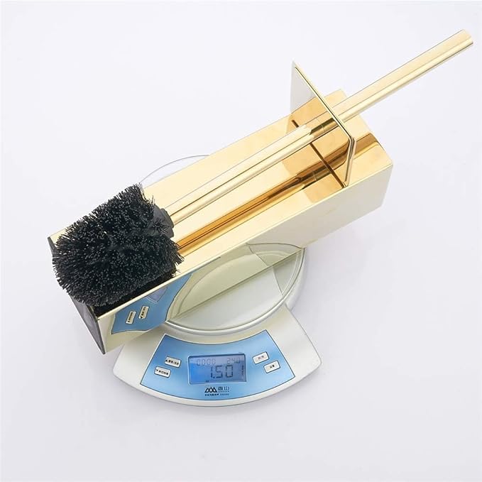 Kelirol Gold Square Stainless Steel Toilet Brush with Holder, 304 Modern Toilet Brush Set – Rust Resistant, Long Handle, Replacement Heads, Floor Standing Bathroom Toilet Cleaning Brush