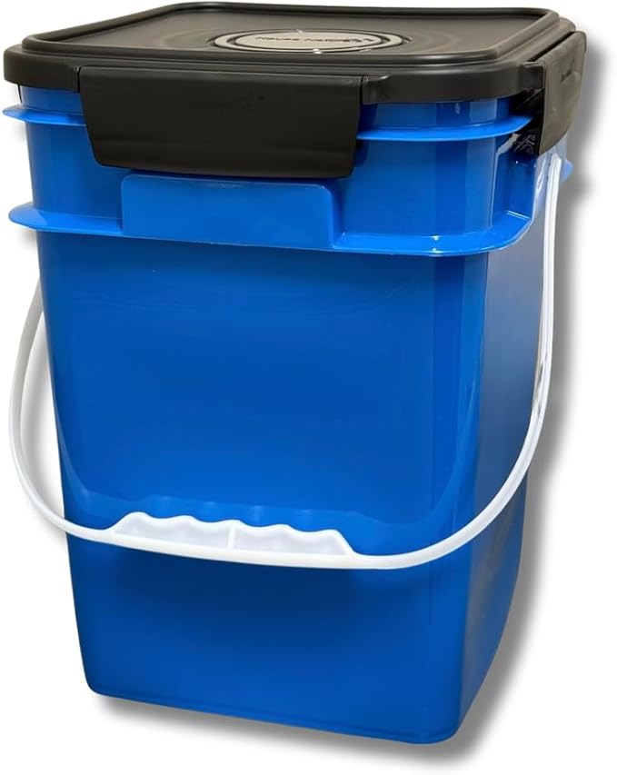 House Naturals 4 Gallon Square Buckets with lids- Made in USA Container- Pack of 10 (Blue - Black lids)