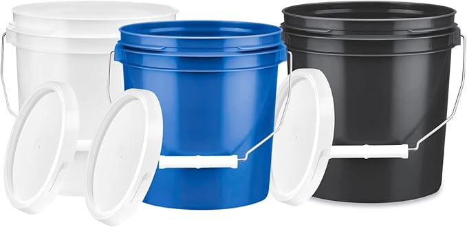 House Naturals 1 Gallon Plastic Bucket Container with Lid Food Grade BPA Free Made in USA (Pack of 6)