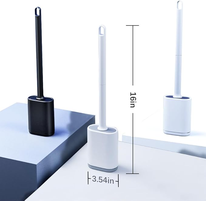 Kucucyle Dual-Sided RV Silicone Toilet Brush with TPR Bristles & Detachable ABS Handle Set, Wall Mountable Toilet Bowl Brush,Flexible Cleaners Brushes for 360°Deep Cleaning Bathroom/Camper (Black)