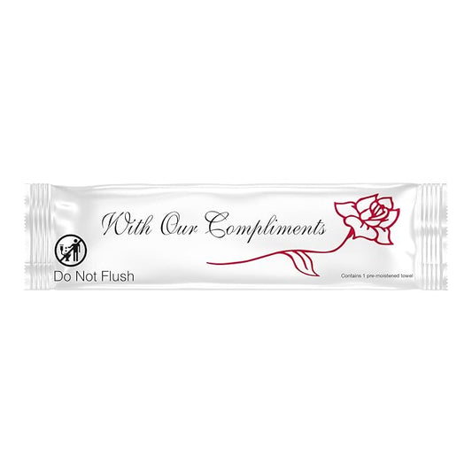 Diamond Wipes Pre-moistened Hand Wipes - “With Our Compliments” Logo 10x8” Extra Thick Lemon-Scented Pack of 50 Individually Wrapped Wet Wipes
