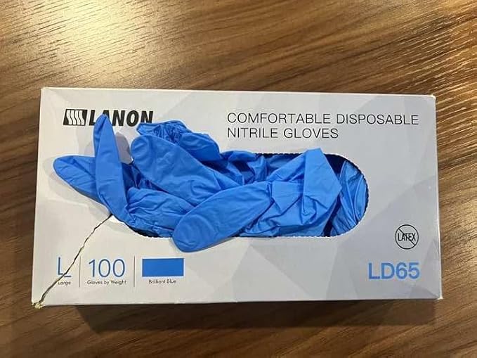 LANON Disposable Nitrile Gloves, Silicone-Free, Food-Safe, Chemical Resistant, Powder-Free, Textured Fingertips, Cooking, Cleaning, Blue, Large