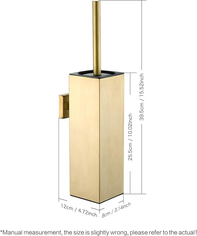 AIREMOEN Toilet Brush Set - Brushed Gold, Wall-Mounted Holder, Cleaning Brush Head, and Splash Guard