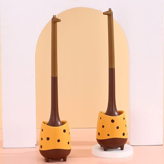 Cute Toilet Brush,Giraffe Shape Brush and Holder,Long Handle Scrubber for Silicone, Brushes for Bathroom with Holder, Compact Size Brushes Floor Standing