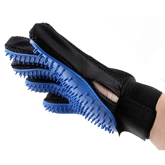 Efficient Pet Grooming Glove - Gentle Shedding Brush for Dogs, Cats, Horses, & more with Long & Short Hair - Right Hand Only (Red)