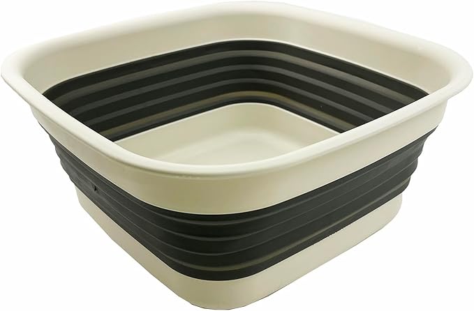 SAMMART 8L (2.1 Gallon) Collapsible Tub - Foldable Dish Tub - Portable Washing Basin - Space Saving Plastic Washtub (Grey/Washed Black)