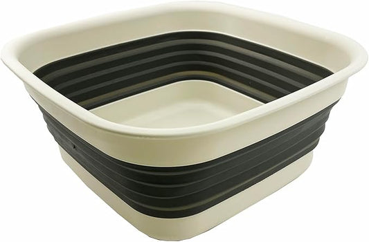 SAMMART 8L (2.1 Gallon) Collapsible Tub - Foldable Dish Tub - Portable Washing Basin - Space Saving Plastic Washtub (Grey/Washed Black)