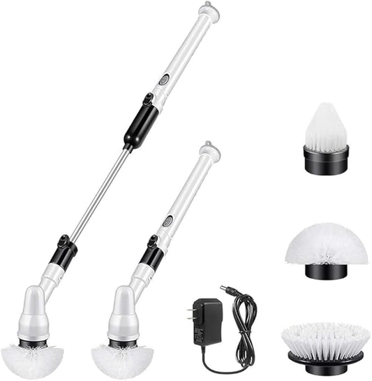 Electric Spin Scrubber | Cordless Power Cleaning Brush | 3 Replaceable Heads, Adjustable Extension Handle | for Bathroom, Floor Tile, Car & Grout
