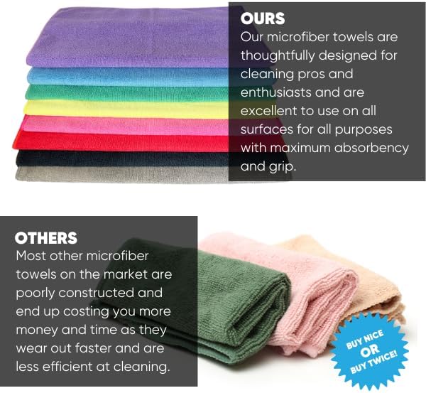 MW Pro Microfiber Cleaning Cloth | White (12 Pack) | Size 16" x 16" | All Purpose Microfiber Towels - Clean, Dust, Polish, Scrub, Absorbent