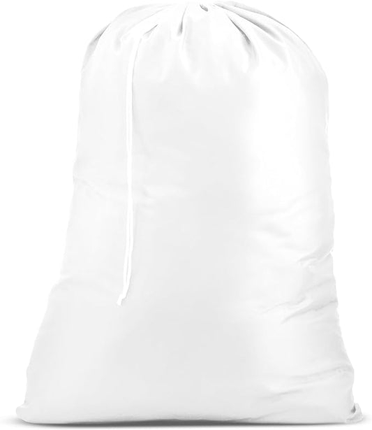 Handy Laundry Polyester Bag - Locking Drawstring Closure and Machine Washable. These Bags will Fit a Laundry Basket and Strong Enough to Carry up to 1 Load. (White)