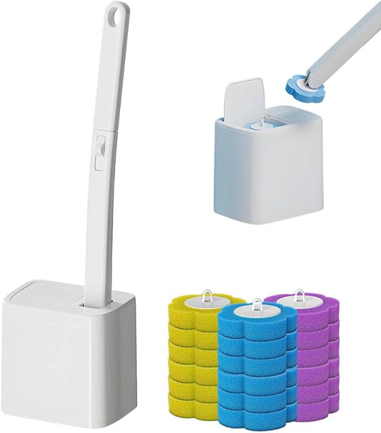 Disposable Toilet Brush, 2025 New Toilet Brush Holder, Compact Wall Mounted Toilet Brush for Modern Bathrooms, Hygienic Toilet Cleaner for Families (Wihte+18PCS Brush Heads)