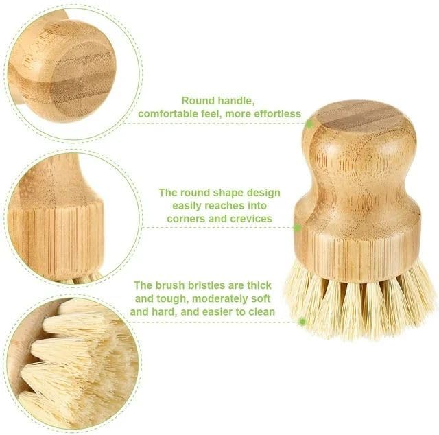 1 Pcs Palm Wooden Dish Scrubber Brush,Bamboo Dish Brush Set, Dish Brushes, Durable Wood Dishes Scrub Brush, Natural Round Vegetable Cleaning Pots Pans Sink Washing Kitchen Brush & Tools