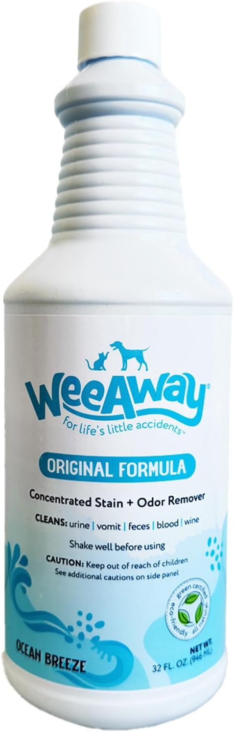 Wee Away Original Formula Concentrated Stain & Odor Remover, Enzyme Cleaner, Pet Urine Odor Eliminator for Home - Pet Mess Destroyer for Carpet & Furniture, Ocean Breeze Scent, 32 fl oz