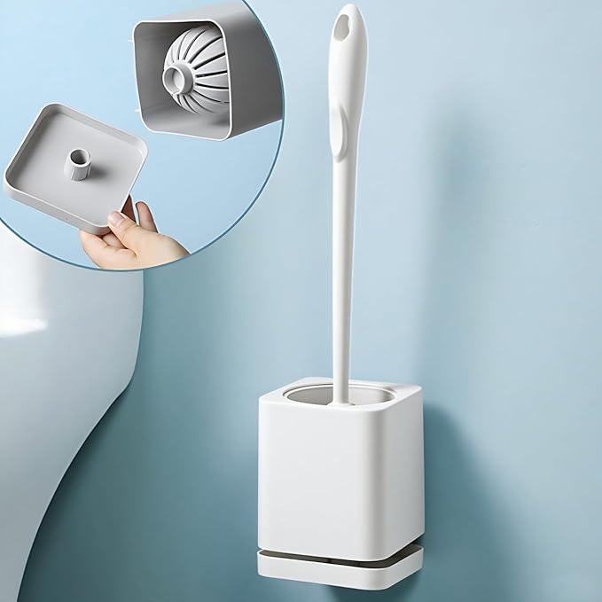 YRXEFY Toilet Brush and Holder Set, Premium Quality Bathroom Cleaning Tool with 15.8 Inch Solid Handle, Dense Bristles for Under-Rim Cleaning, Automatic Ventilation Design, White
