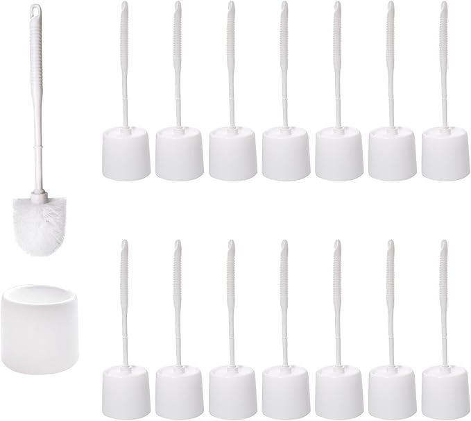 TANEMUDO 14 Sets Toilet Brush and Holder Set 14.57 Height Bathroom Cleaning Brush with Caddy, Toilet Bowl Scrubber for Deep Cleaning(White)