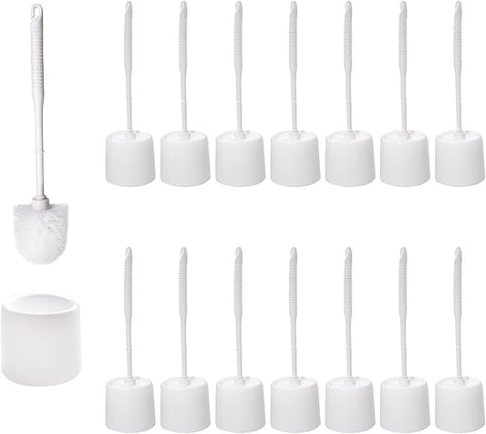 TANEMUDO 14 Sets Toilet Brush and Holder Set 14.57 Height Bathroom Cleaning Brush with Caddy, Toilet Bowl Scrubber for Deep Cleaning(White)