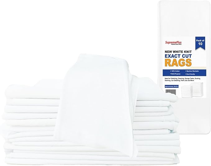 SupremePlus Premium Exact Cut White T-Shirt Cleaning Rags (10 Pieces) - 20"x20" Cotton Rag for Mechanic Shops, Cast Iron, Staining Wood, Painting & Households – Shop Rags Bulk