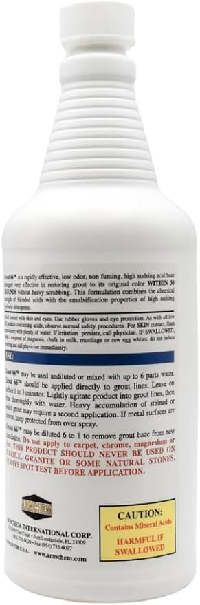 Armchem Grout66: Grout and Tile Cleaner with Low-Odor, Non-Fuming Formula Ideal for Heavy-Duty Cleaning, Quick Touch-Ups, and Tile Maintenance. This Two Quarts Kit ensures Effortless Cleaning.