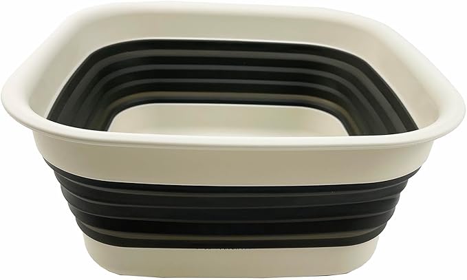 SAMMART 8L (2.1 Gallon) Collapsible Tub - Foldable Dish Tub - Portable Washing Basin - Space Saving Plastic Washtub (Grey/Washed Black)