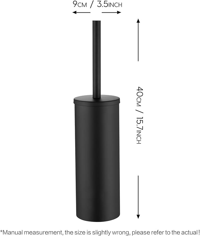 Toilet Bowl Brush Stainless Steel Black Toilet Brush and Holder Set Premium Toilet Brush Freestanding Includes 2 Brush Heads - Enclosed Concealed Design (Black)