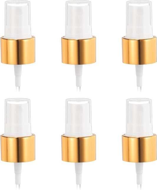 uxcell 6 Pcs Gold White Spray Top, 20/410 Fine Mist Sprayer Reusable Replacement Spray Bottle Pump Plastic Top for Cosmetic Perfume and Body Sprays Bottle