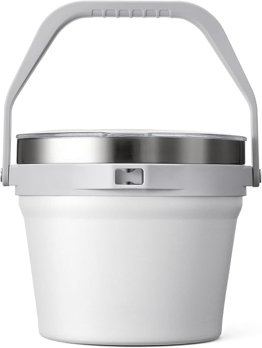 COKTIK 7L Insulated Ice Bucket with Lid，Double Wall Vacuum Stainless Steel Beverage Bucket Keeps Frozen Longer，Holds 6 Longnecks or 3 Bottles of Wine，for hot food, Large Parties(No Accessories, White)