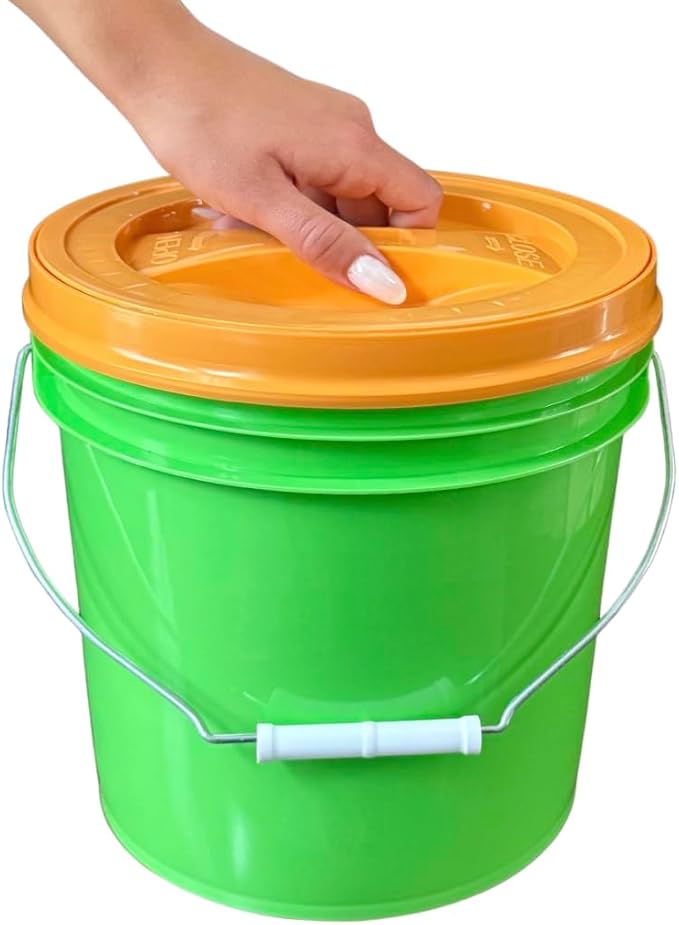 House Naturals 2 Gallon Food Grade - BPA Free Made in USA Buckets Lime Color pails with Screw On Gasket Lids (2, Lime - Orange lids)
